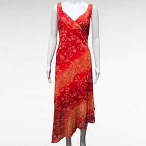 Vintage Giorgio Fiorlini 90s Orange & Red Ombre Floral Assymetric Dress Large